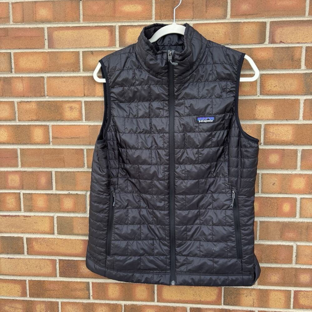 Patagonia Nano Puff Vest Womens Size Large Black Insulated Quilted Branding